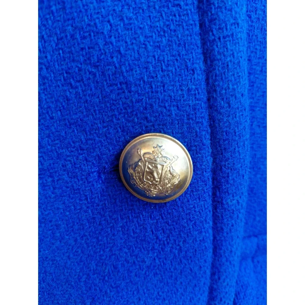 J. Crew Stadium Cloth Double Breasted Pea Coat Royal‎ Blue Gold Buttons Size 0 - Picture 3 of 8